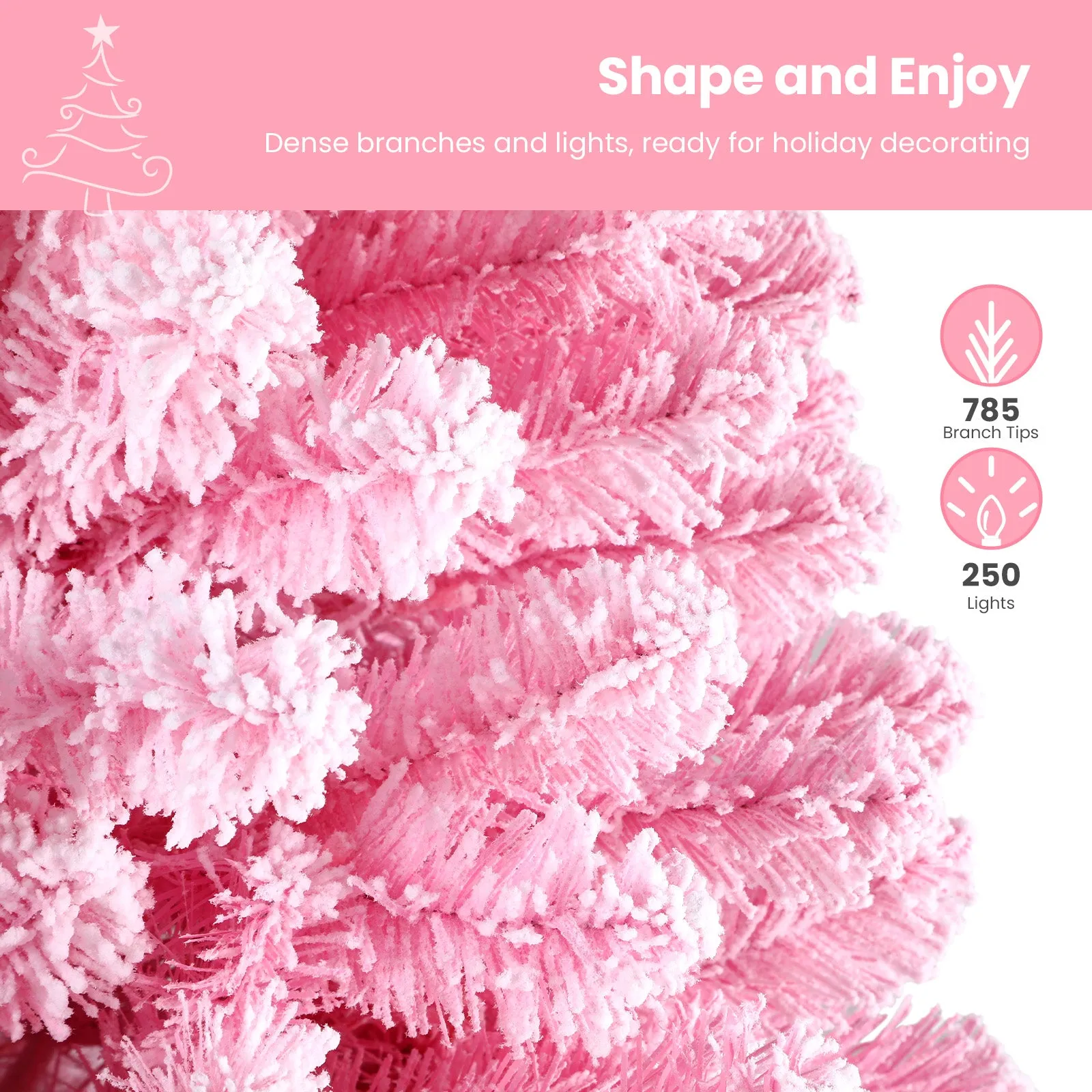 6ft Prelit 250 Warm White Lights Snow Flocked Artificial Holiday Christmas Tree-Pink