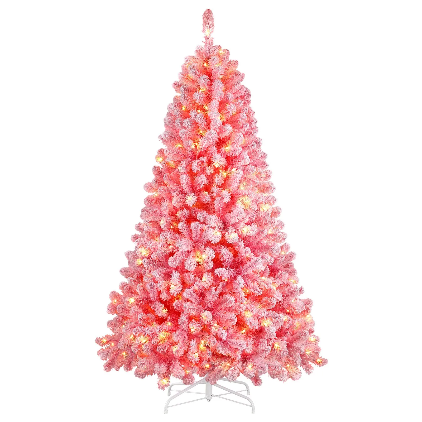 6ft Prelit 250 Warm White Lights Snow Flocked Artificial Holiday Christmas Tree-Pink