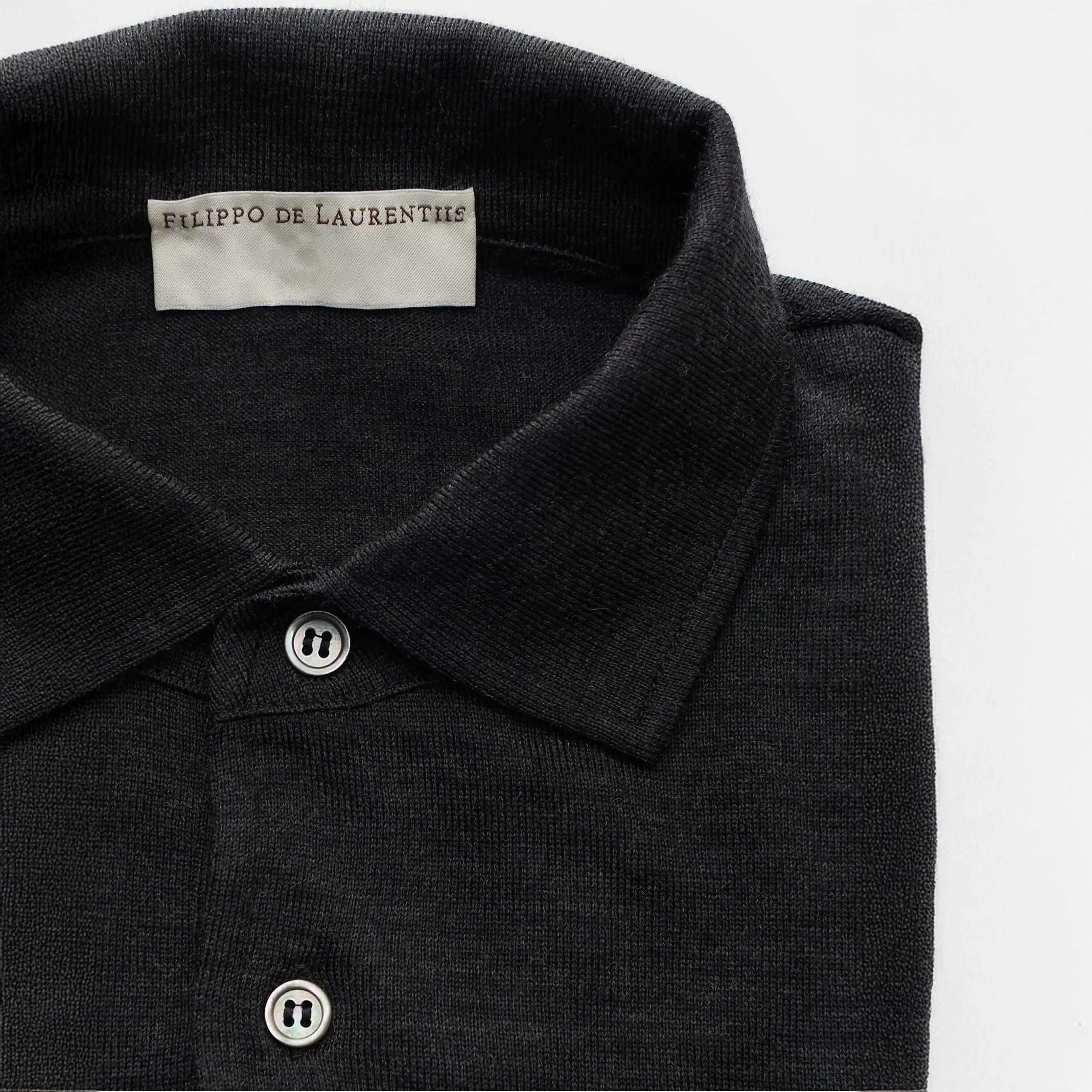 Anthracite Charcoal Royal Merino Wool Polo Shirt - FILIPPO DE LAURENTIIS