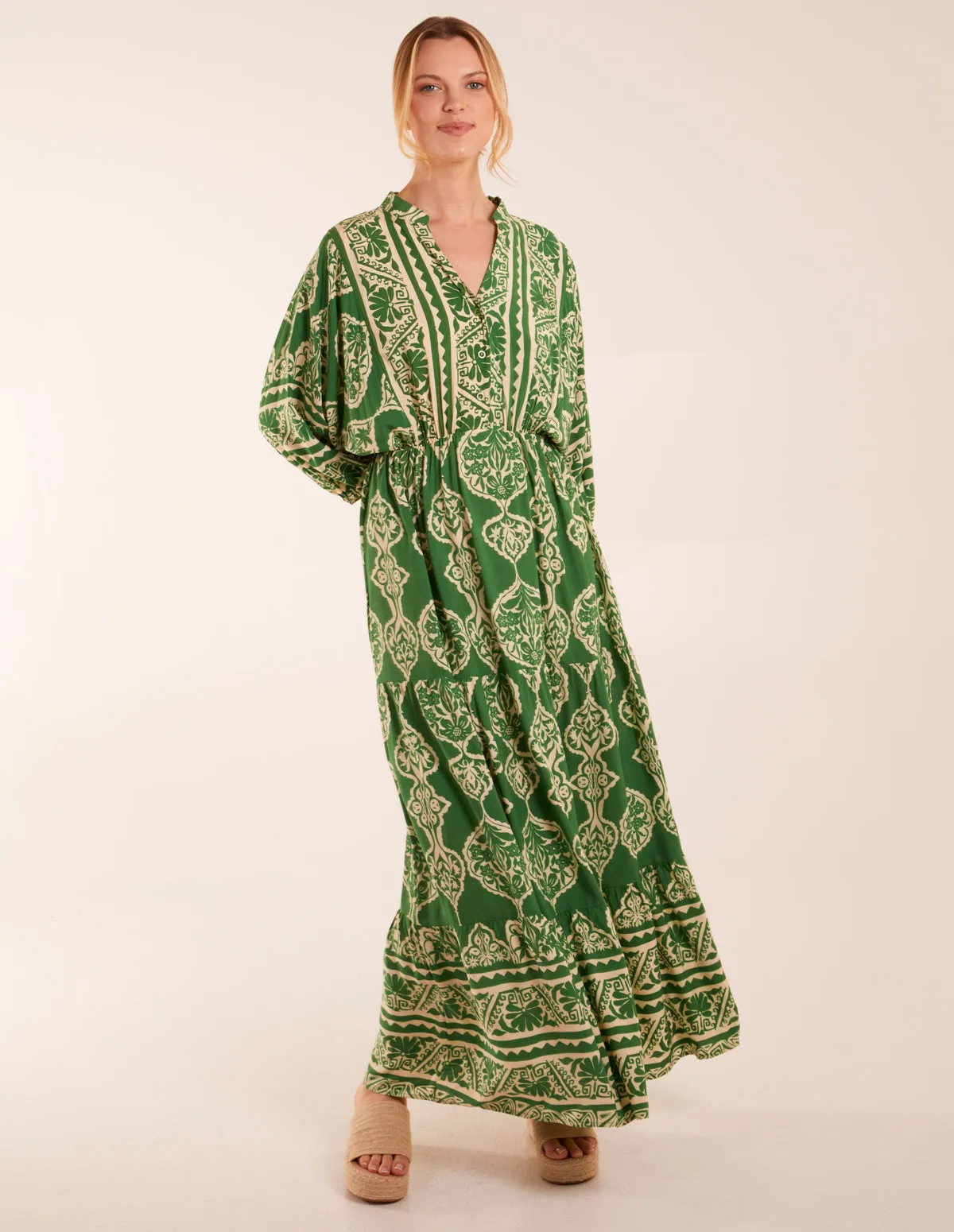 Aztec V-Neck Tiered Maxi Dress