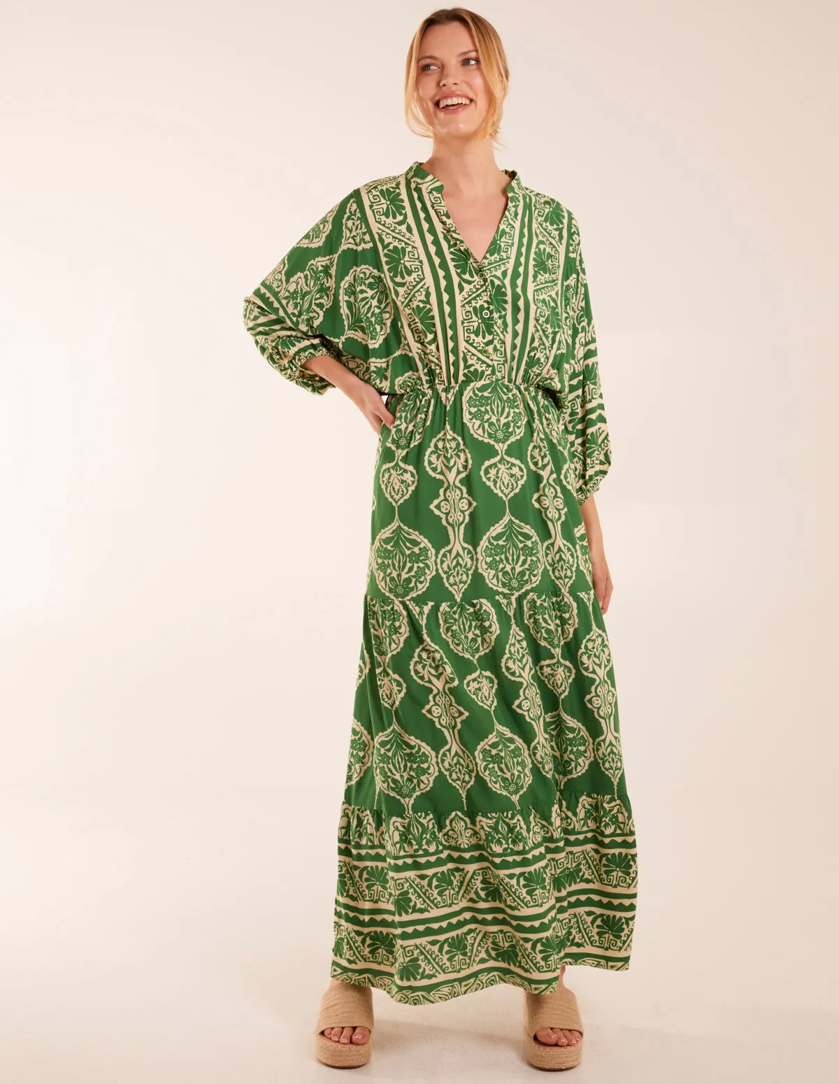 Aztec V-Neck Tiered Maxi Dress