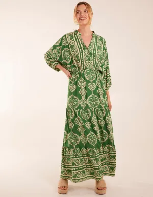 Aztec V-Neck Tiered Maxi Dress