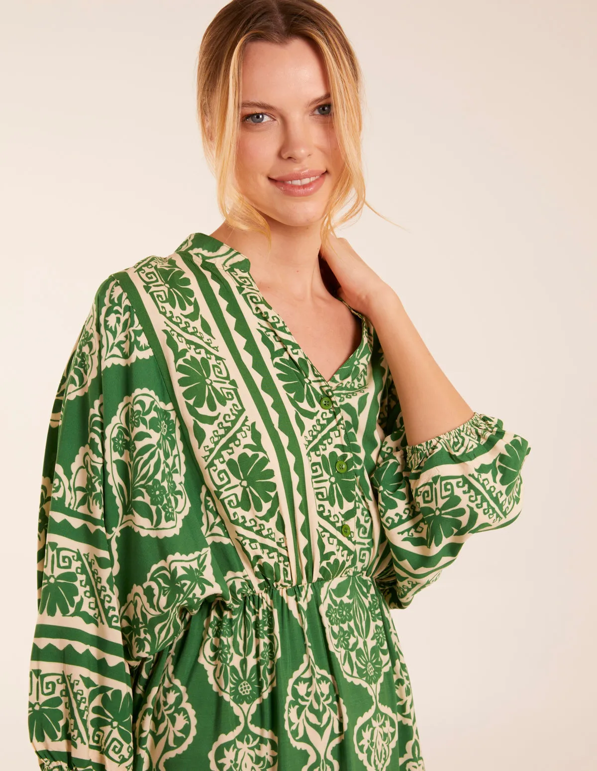 Aztec V-Neck Tiered Maxi Dress