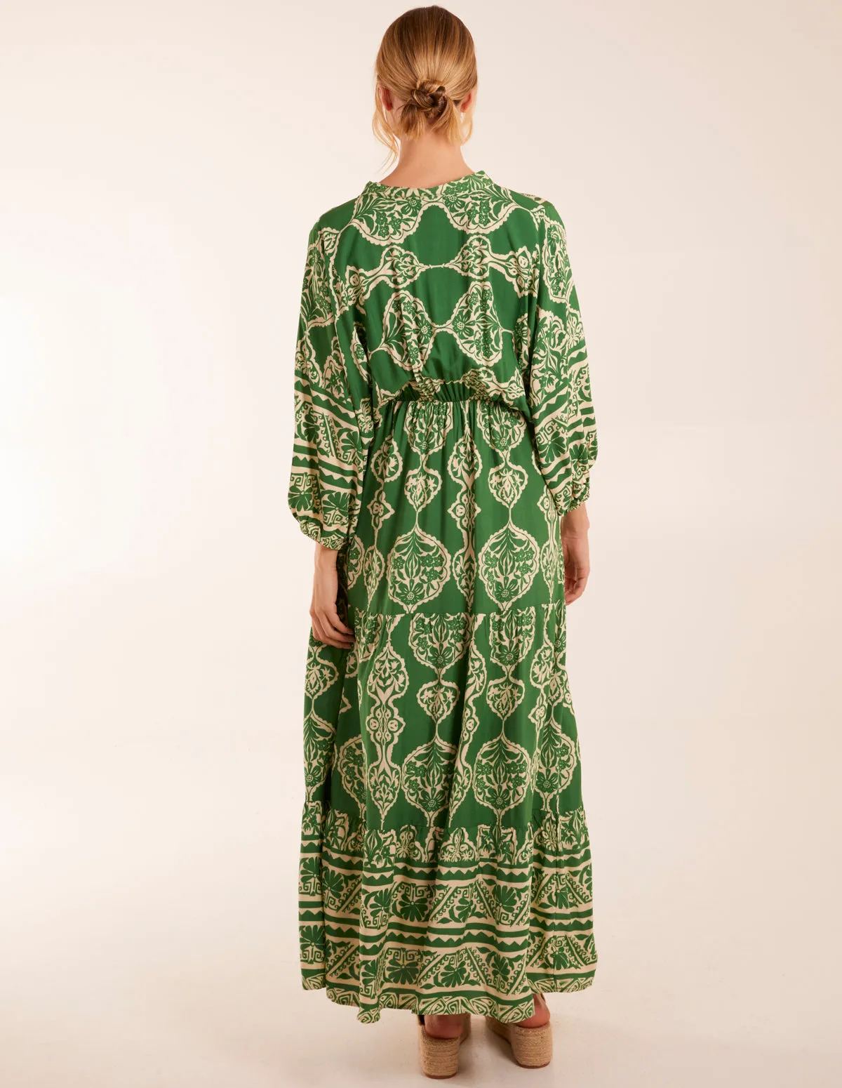 Aztec V-Neck Tiered Maxi Dress
