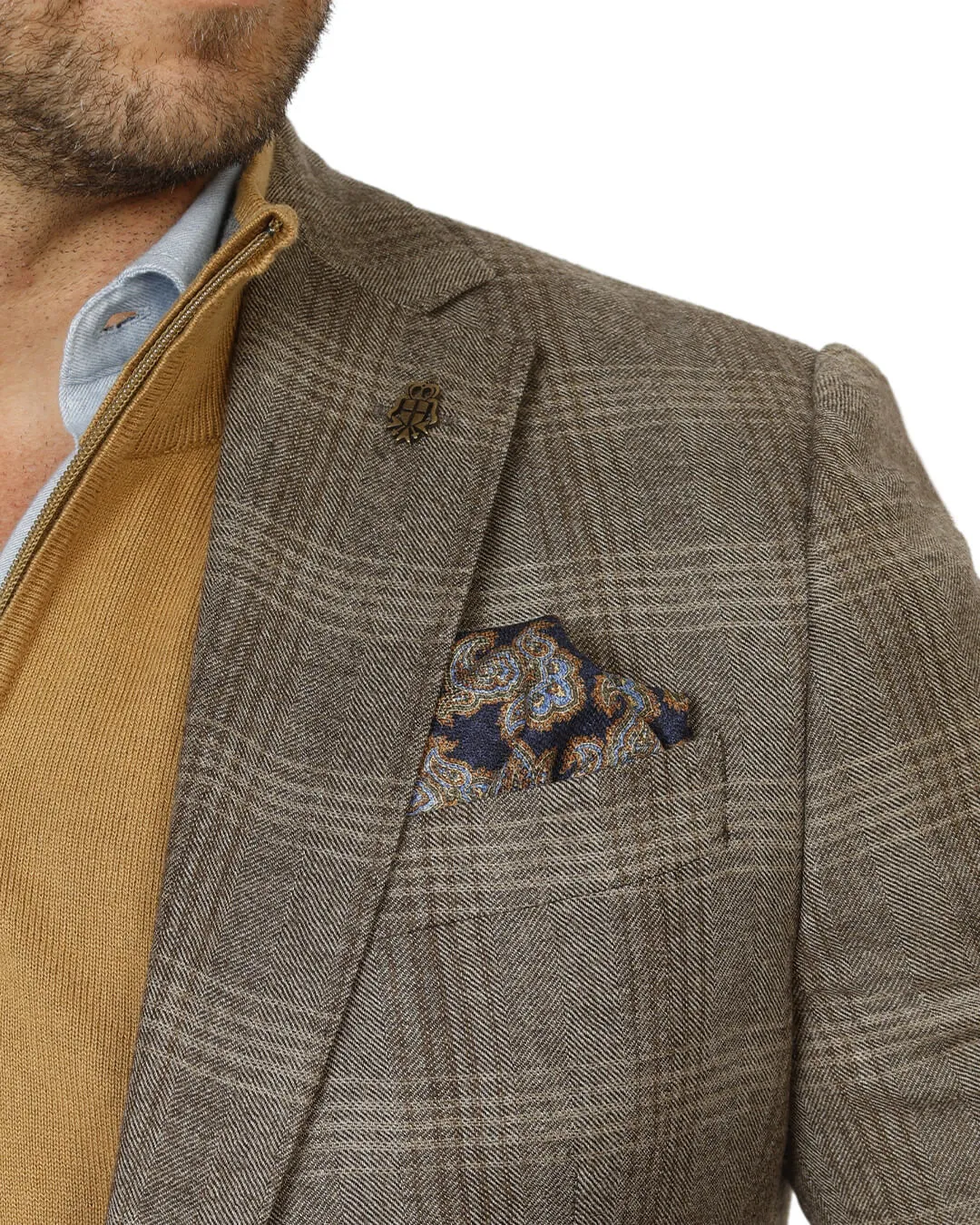 Beige Italian Merino Wool Herringbone Check Jacket