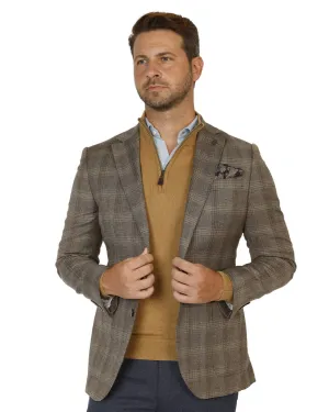 Beige Italian Merino Wool Herringbone Check Jacket
