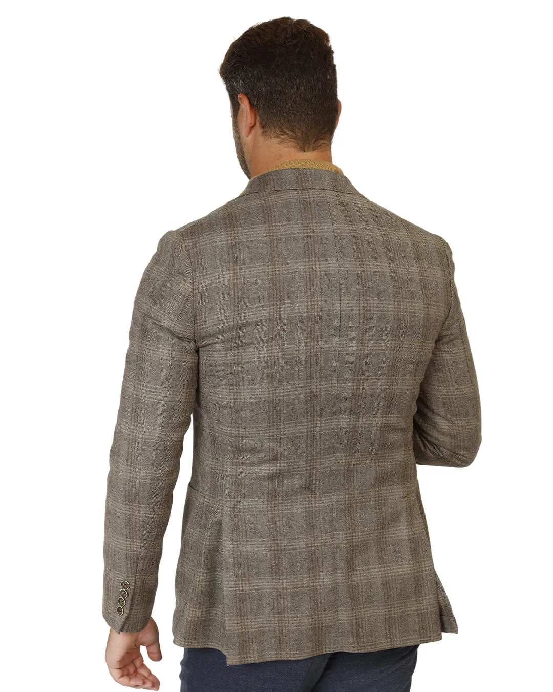 Beige Italian Merino Wool Herringbone Check Jacket