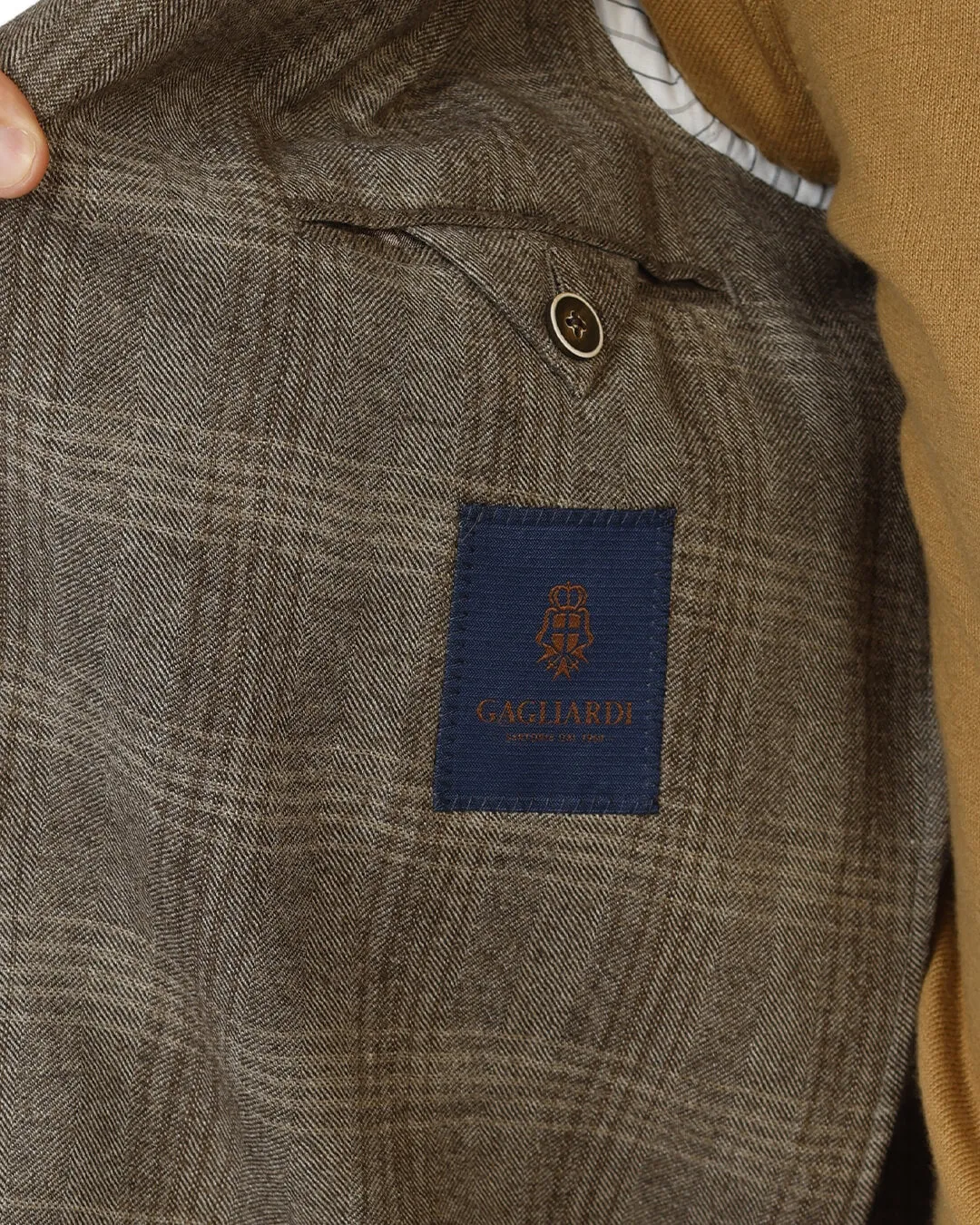 Beige Italian Merino Wool Herringbone Check Jacket
