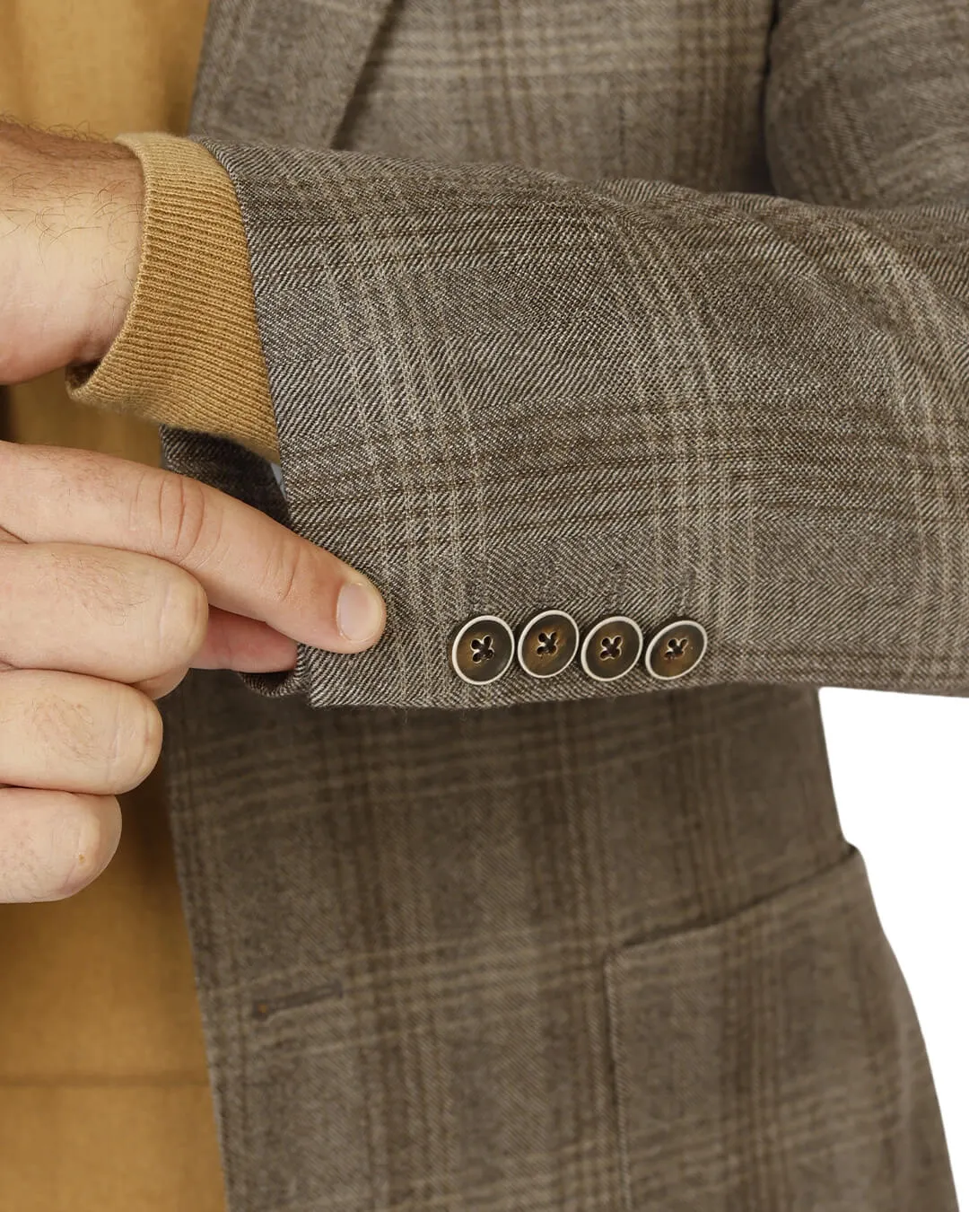 Beige Italian Merino Wool Herringbone Check Jacket