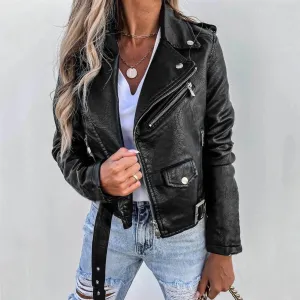 Black Wool Lapel Motorcycle Jacket with Zipper