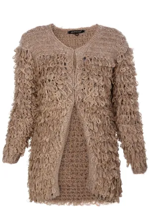 C BLOCK ELLA Beige Boucle Wool Cardigan