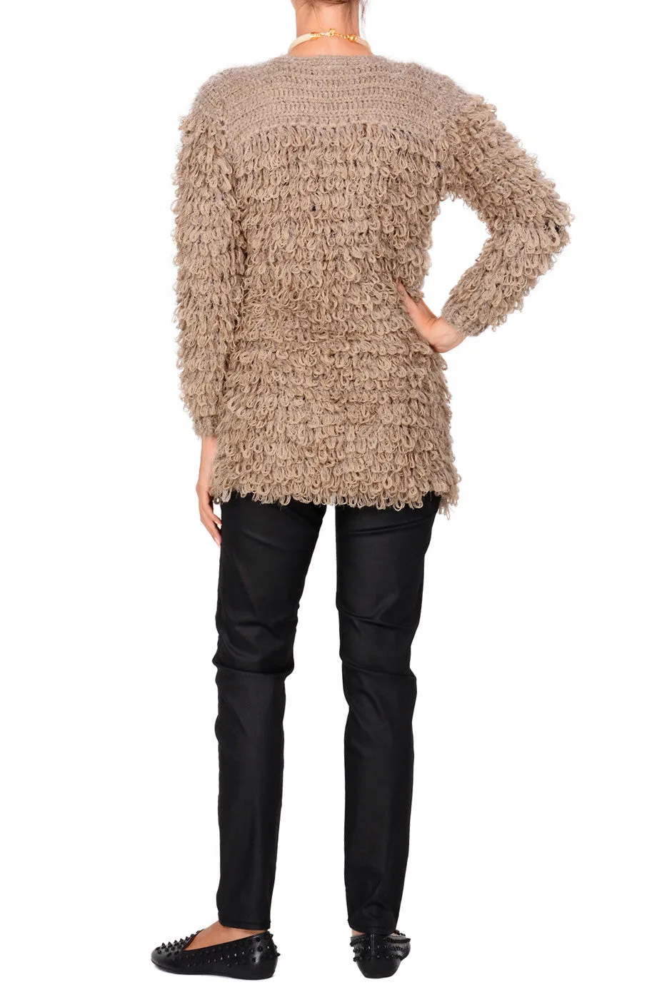 C BLOCK ELLA Beige Boucle Wool Cardigan