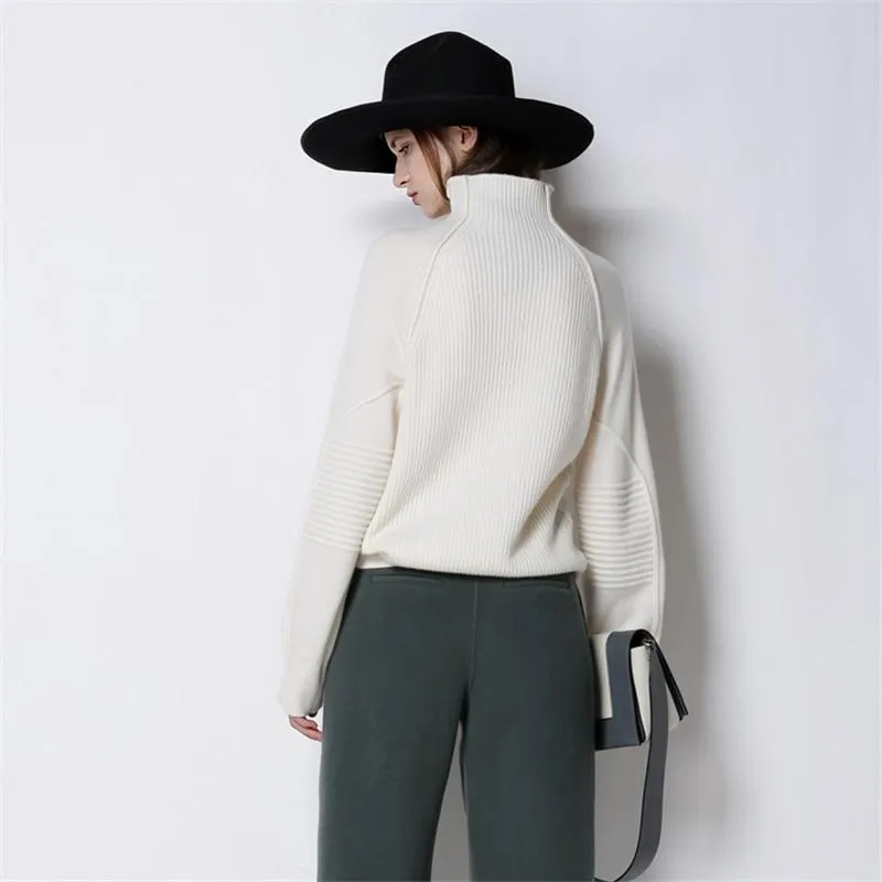 Cashmere Sweater Women High-Collar Thickened Pullover Loose Sweater Large Size Knitted Wool Shirt