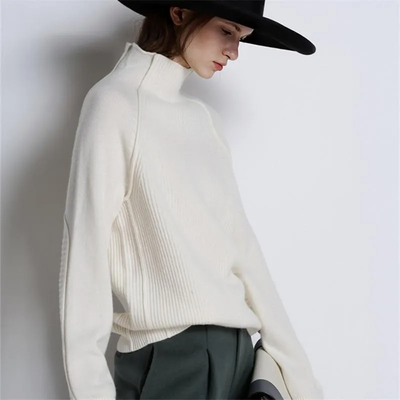 Cashmere Sweater Women High-Collar Thickened Pullover Loose Sweater Large Size Knitted Wool Shirt