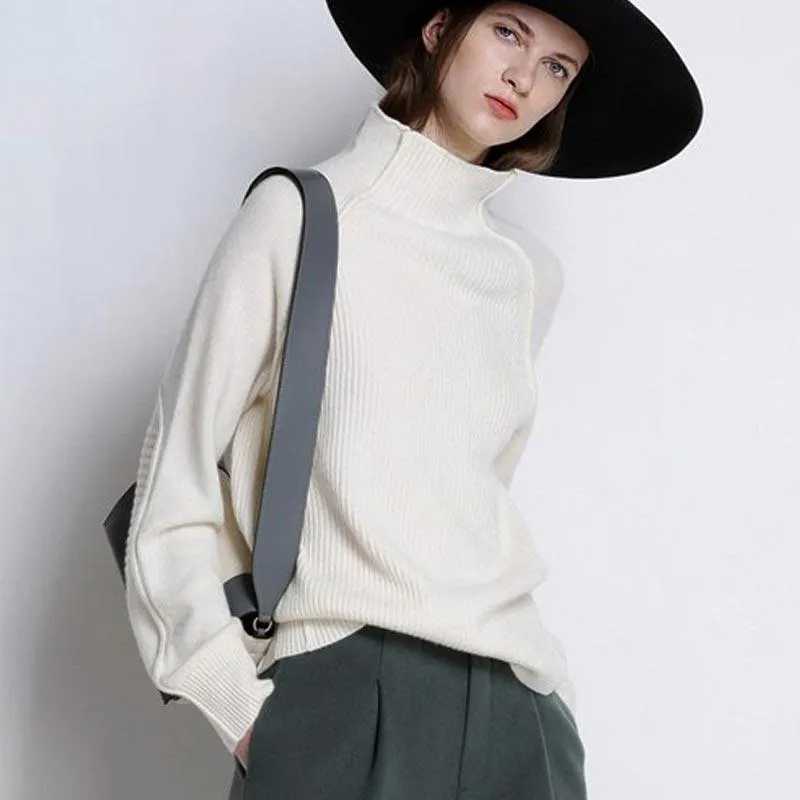 Cashmere Sweater Women High-Collar Thickened Pullover Loose Sweater Large Size Knitted Wool Shirt