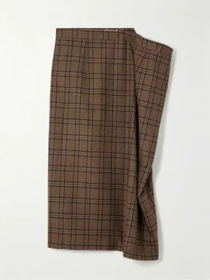 Checked wool midi skirt