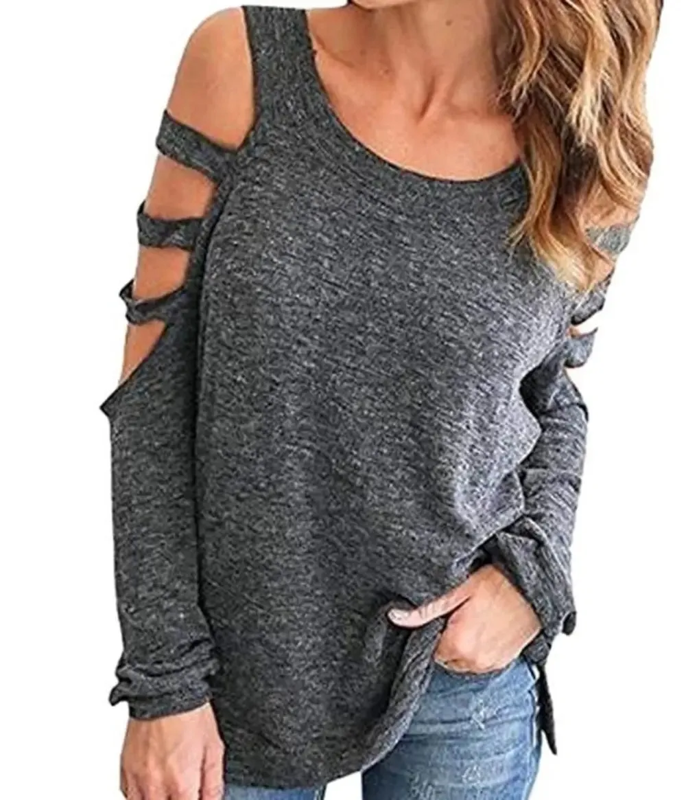 Chic Cut-Out Shoulder Long Sleeve Top for Women