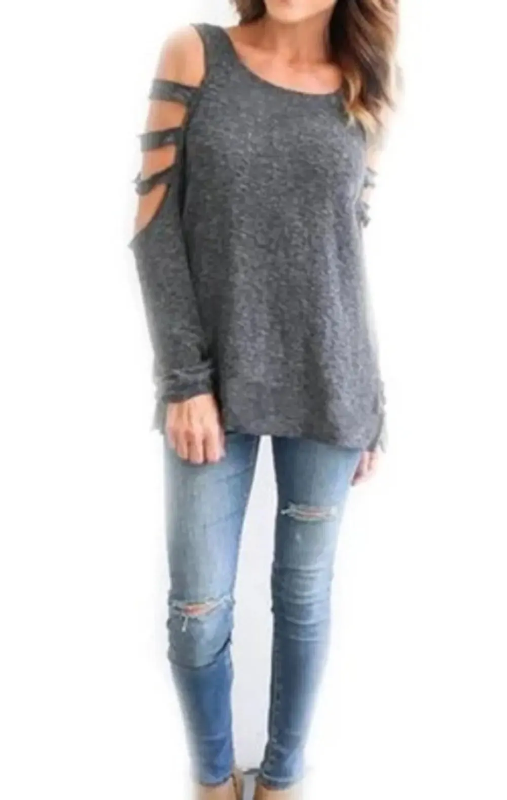 Chic Cut-Out Shoulder Long Sleeve Top for Women