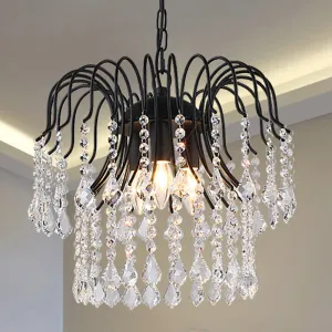 Contemporary Crystal Drop Chandelier Lamp - 3-Light Hanging Ceiling Light in Black/White Finish