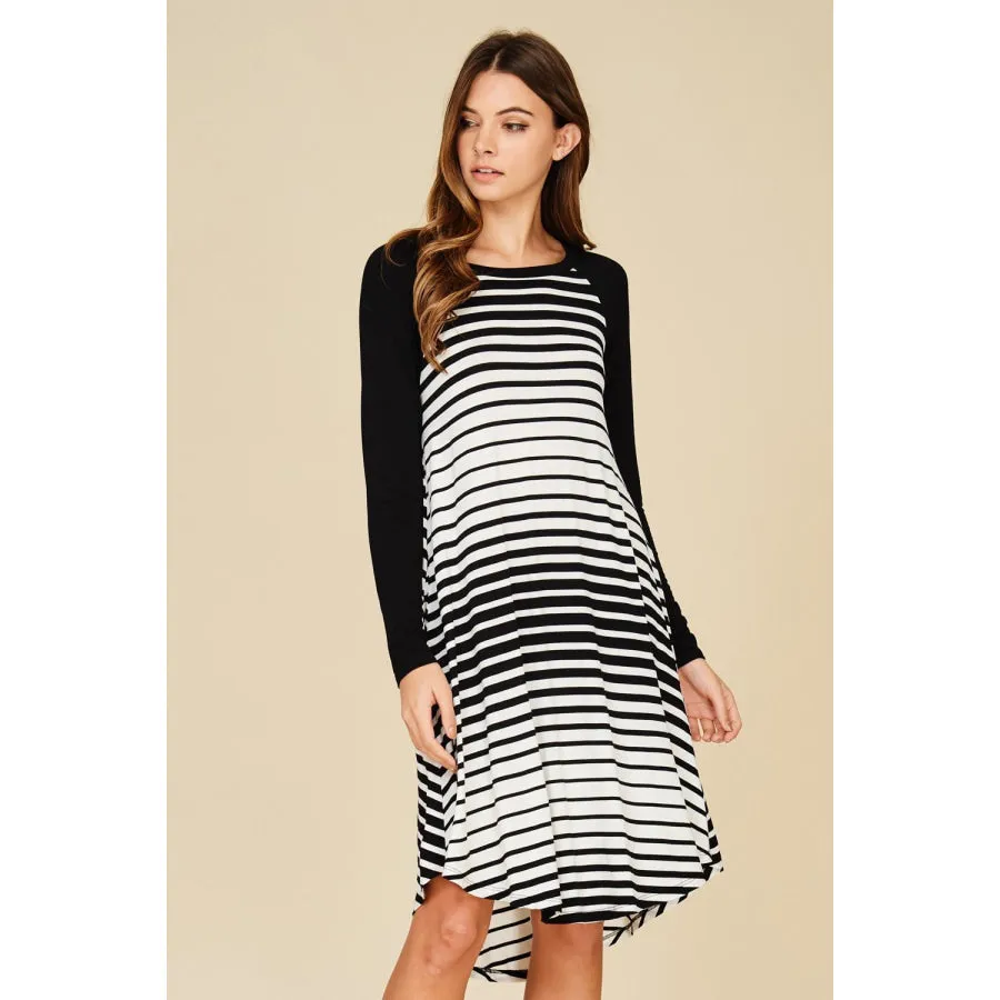 Contrast Stripe Dress with Side Pockets