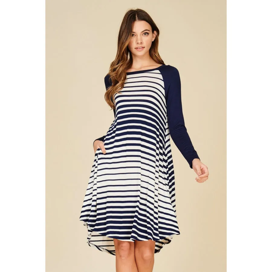 Contrast Stripe Dress with Side Pockets