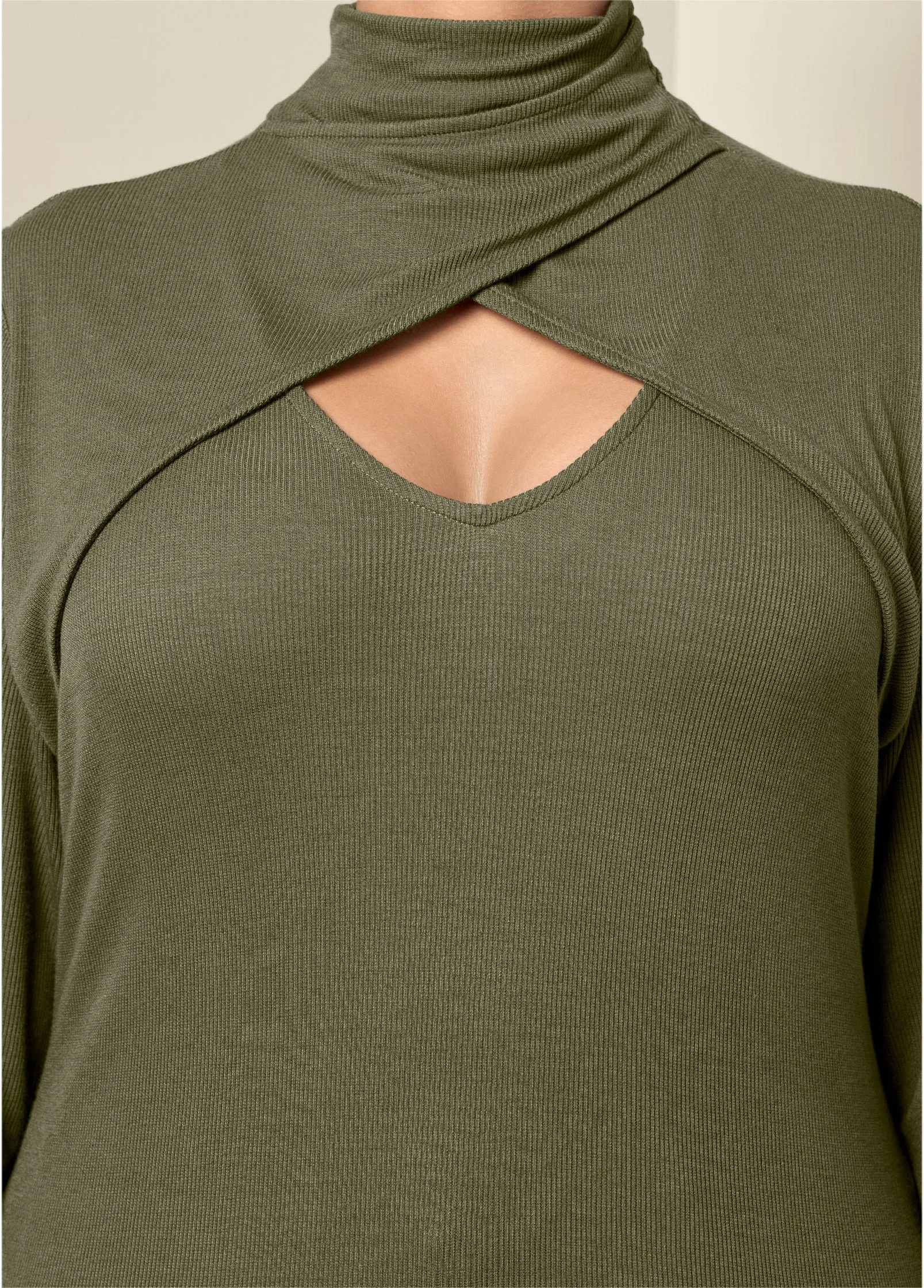 Cutout Mock-Neck Top - Olive