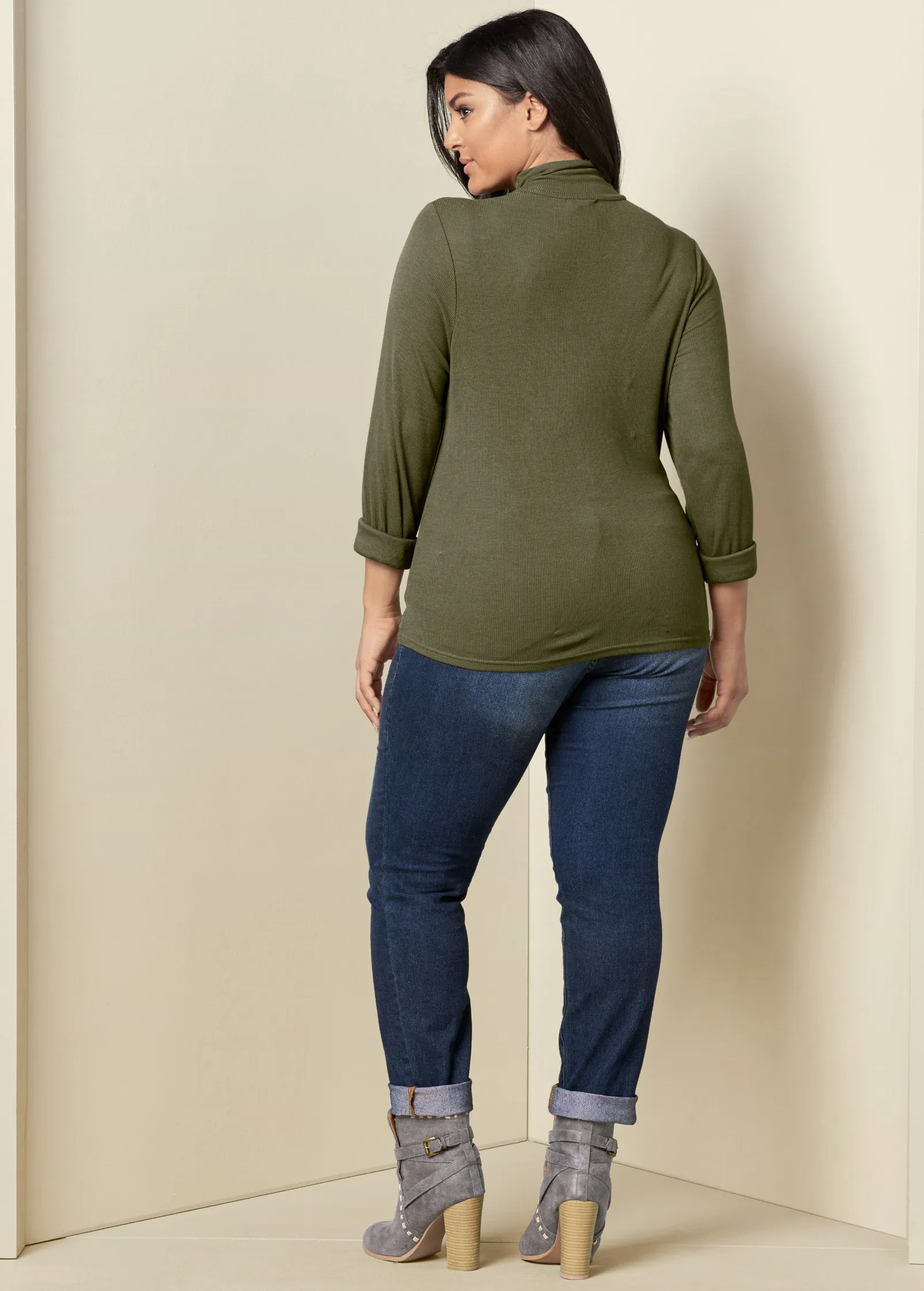 Cutout Mock-Neck Top - Olive
