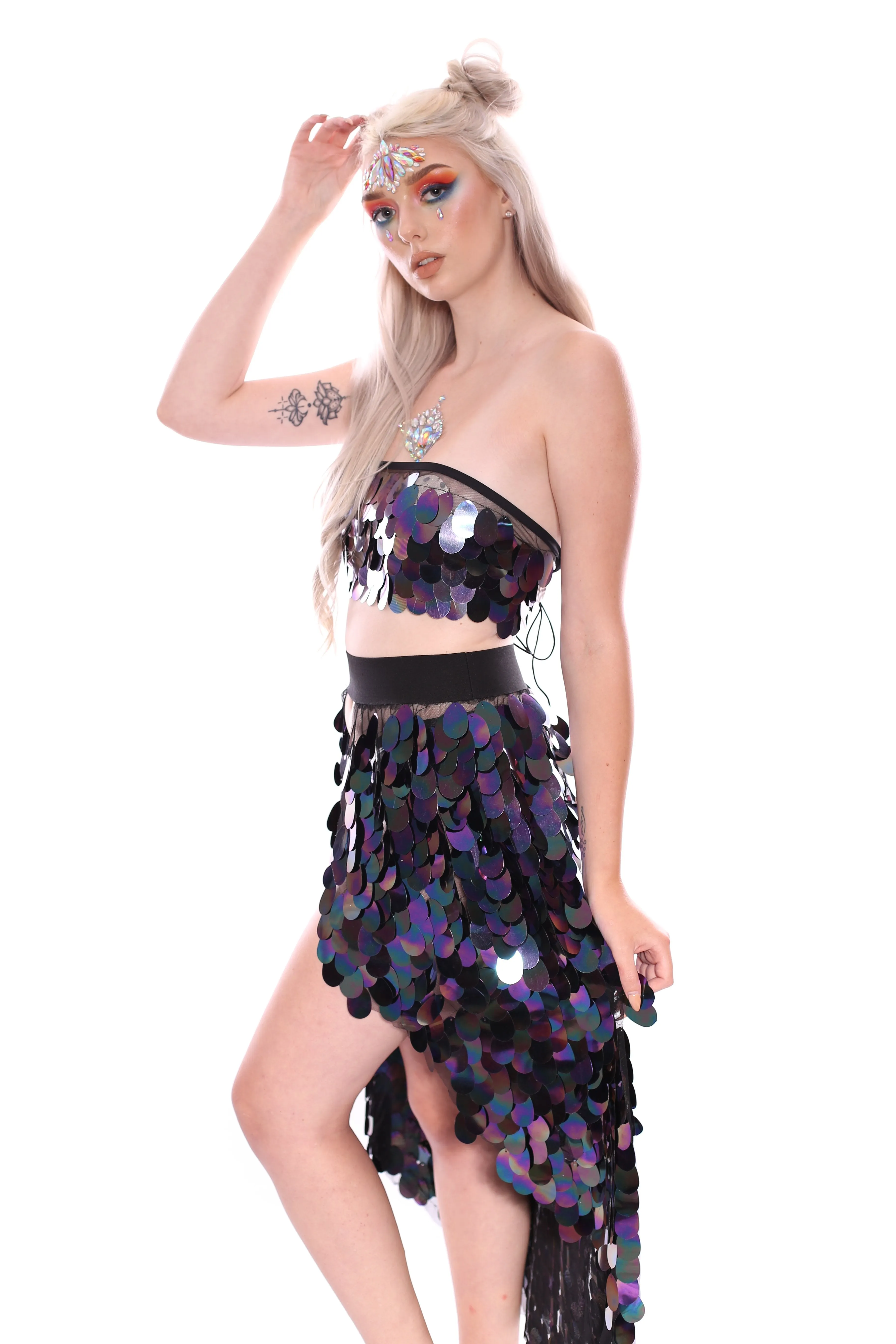 Dark Ocean Goddess Tapered Sequin Skirt
