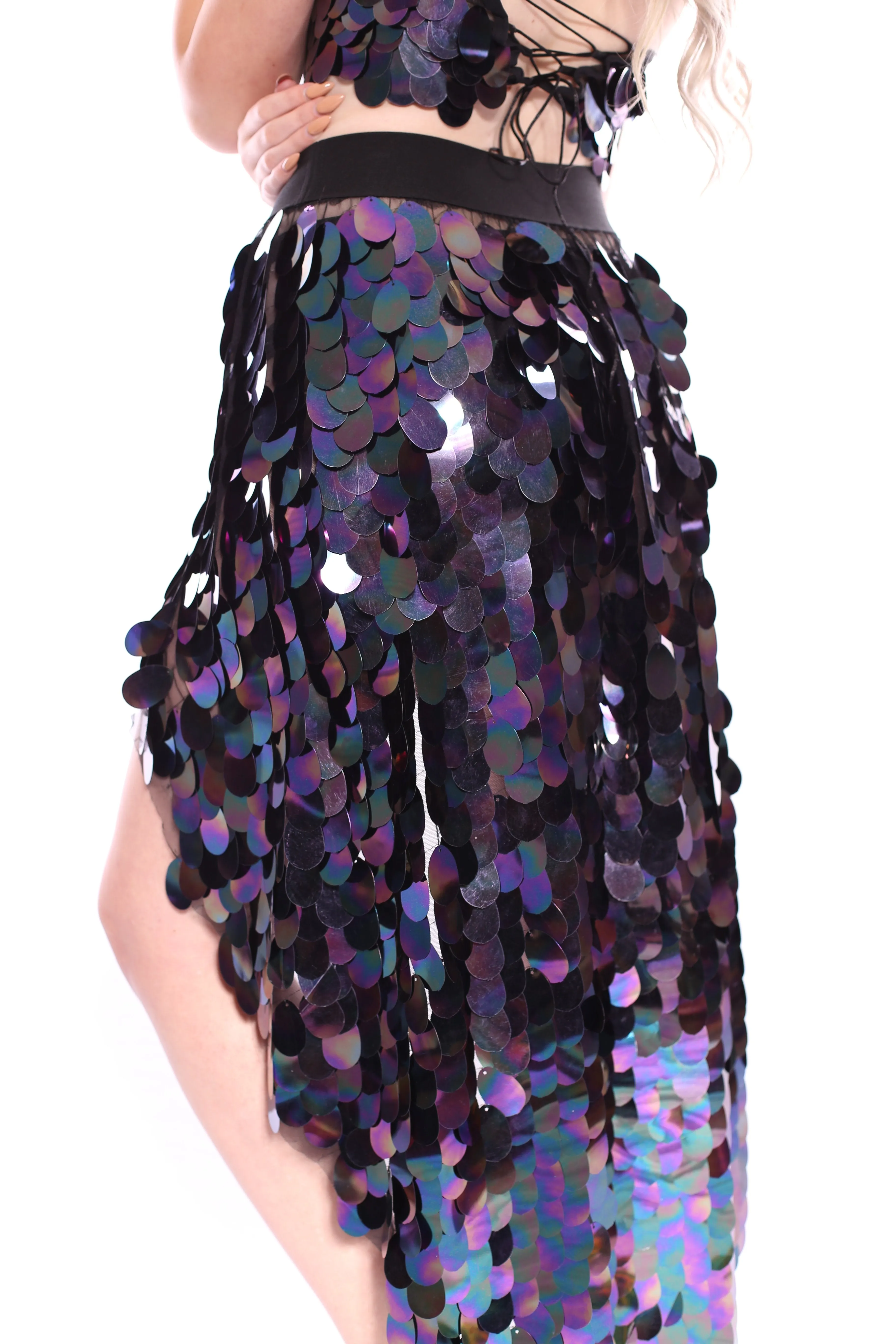 Dark Ocean Goddess Tapered Sequin Skirt