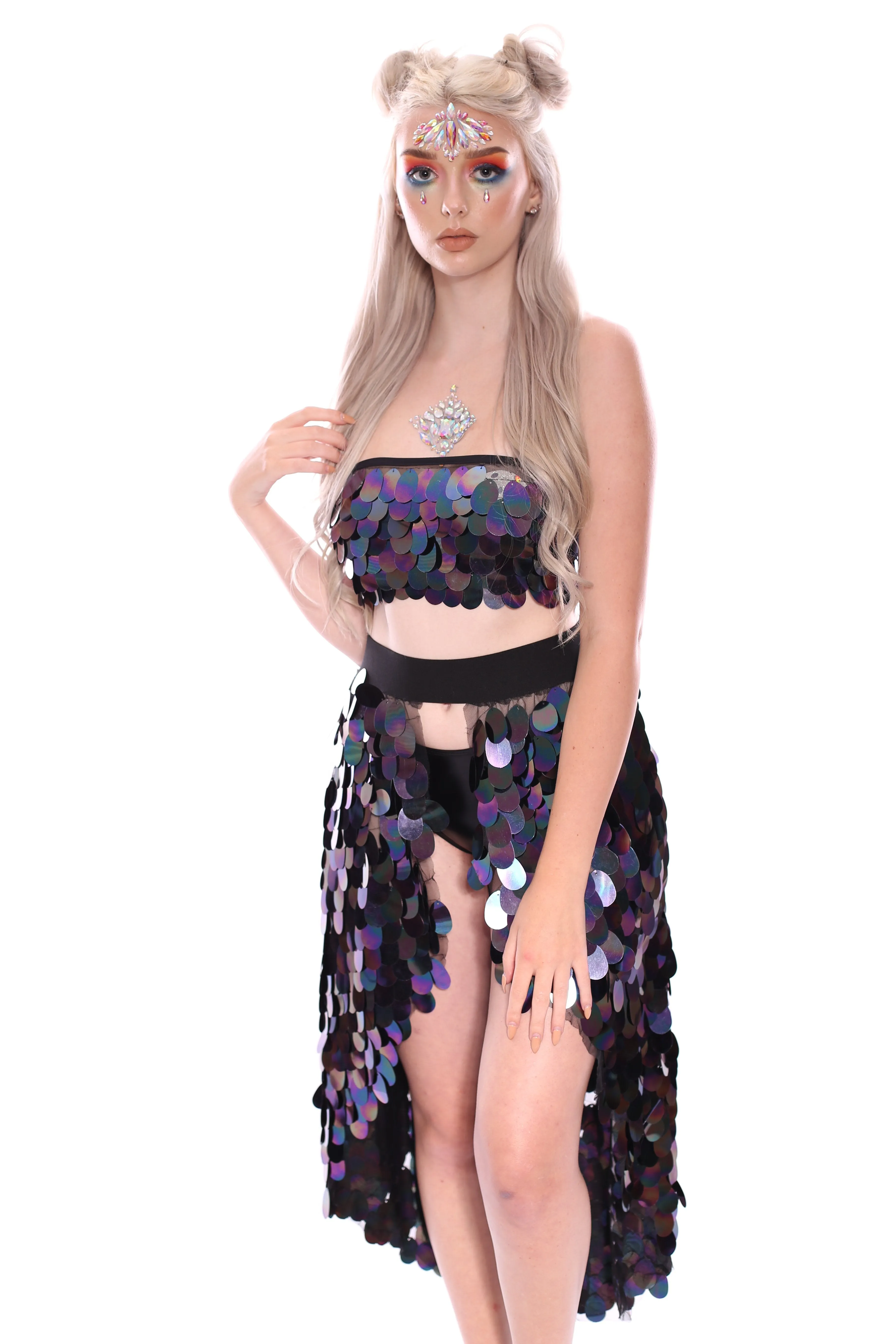 Dark Ocean Goddess Tapered Sequin Skirt