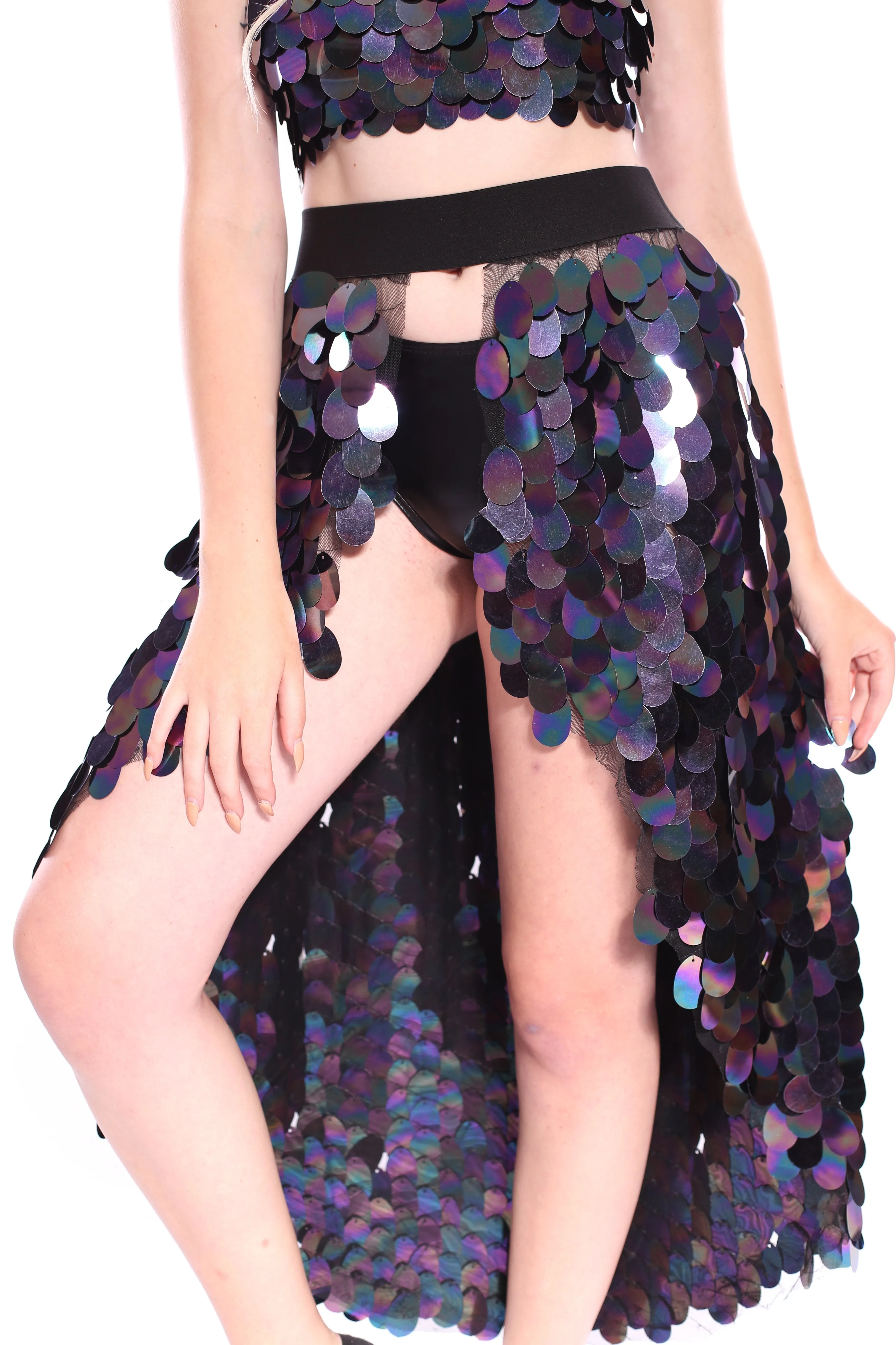 Dark Ocean Goddess Tapered Sequin Skirt