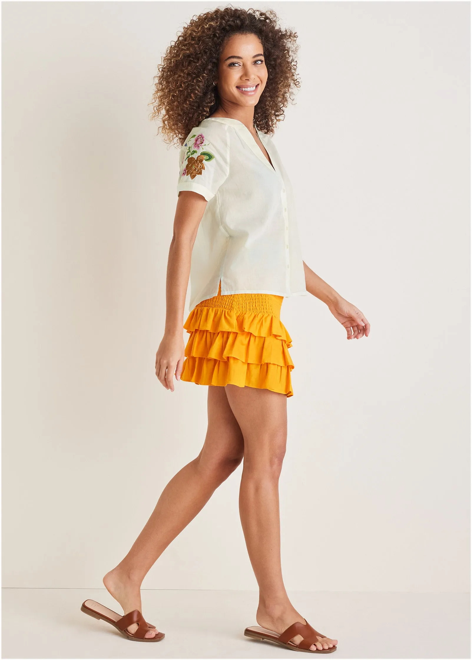 Embroidered Sheer Top - Off White