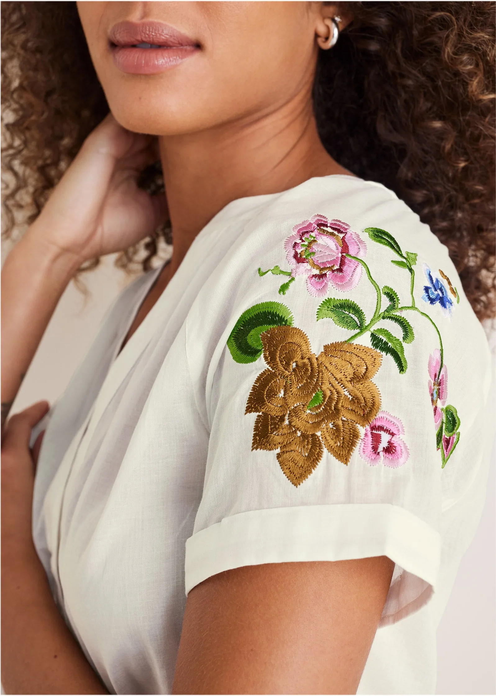 Embroidered Sheer Top - Off White