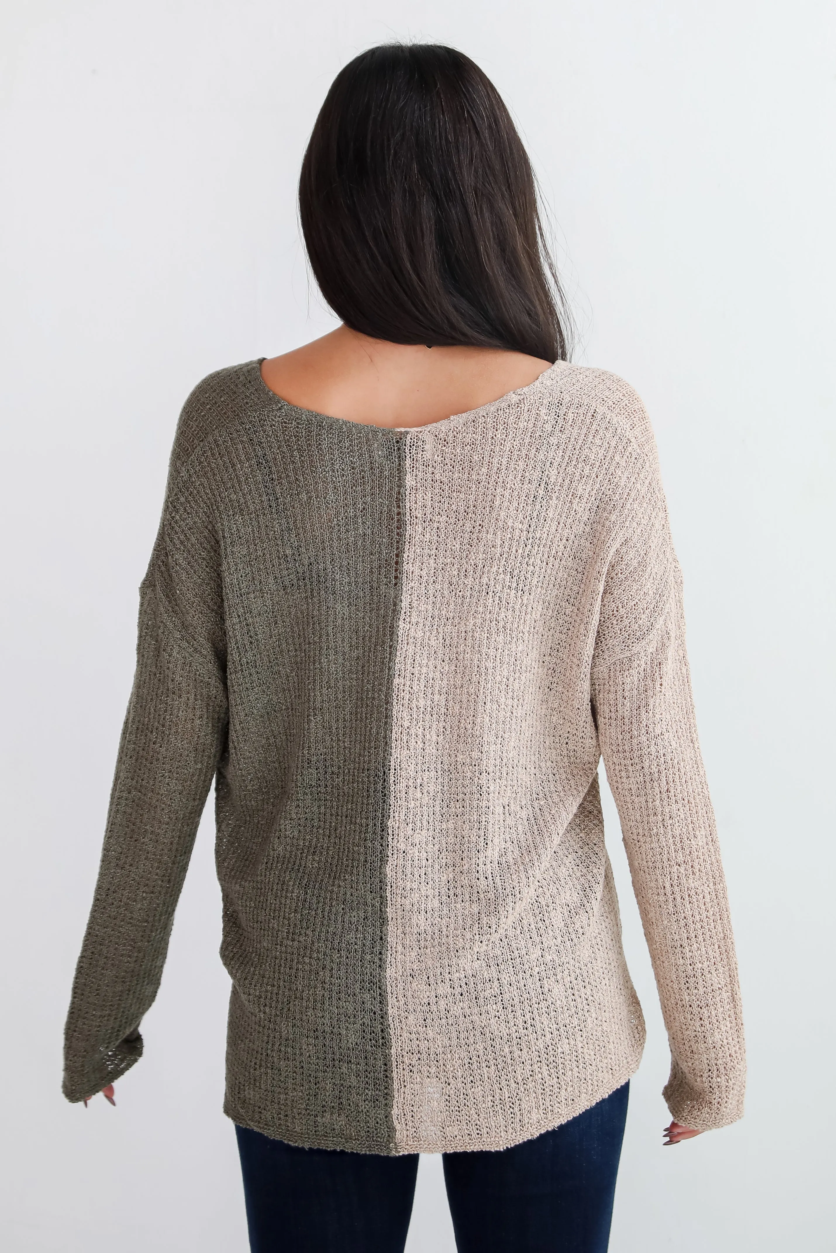 FINAL SALE - Sweetest Attitude Olive Color Block Lightweight Knit Sweater