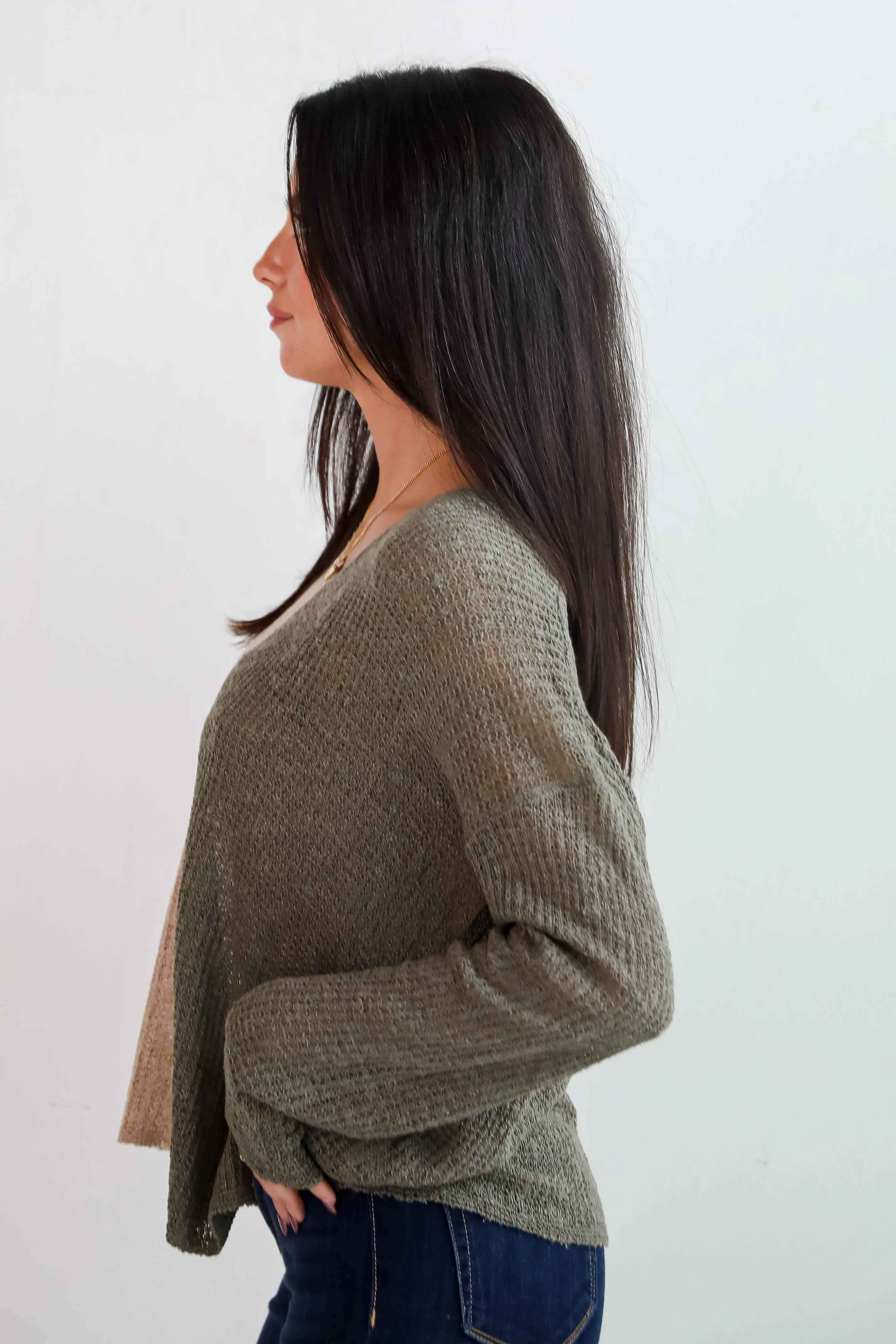FINAL SALE - Sweetest Attitude Olive Color Block Lightweight Knit Sweater