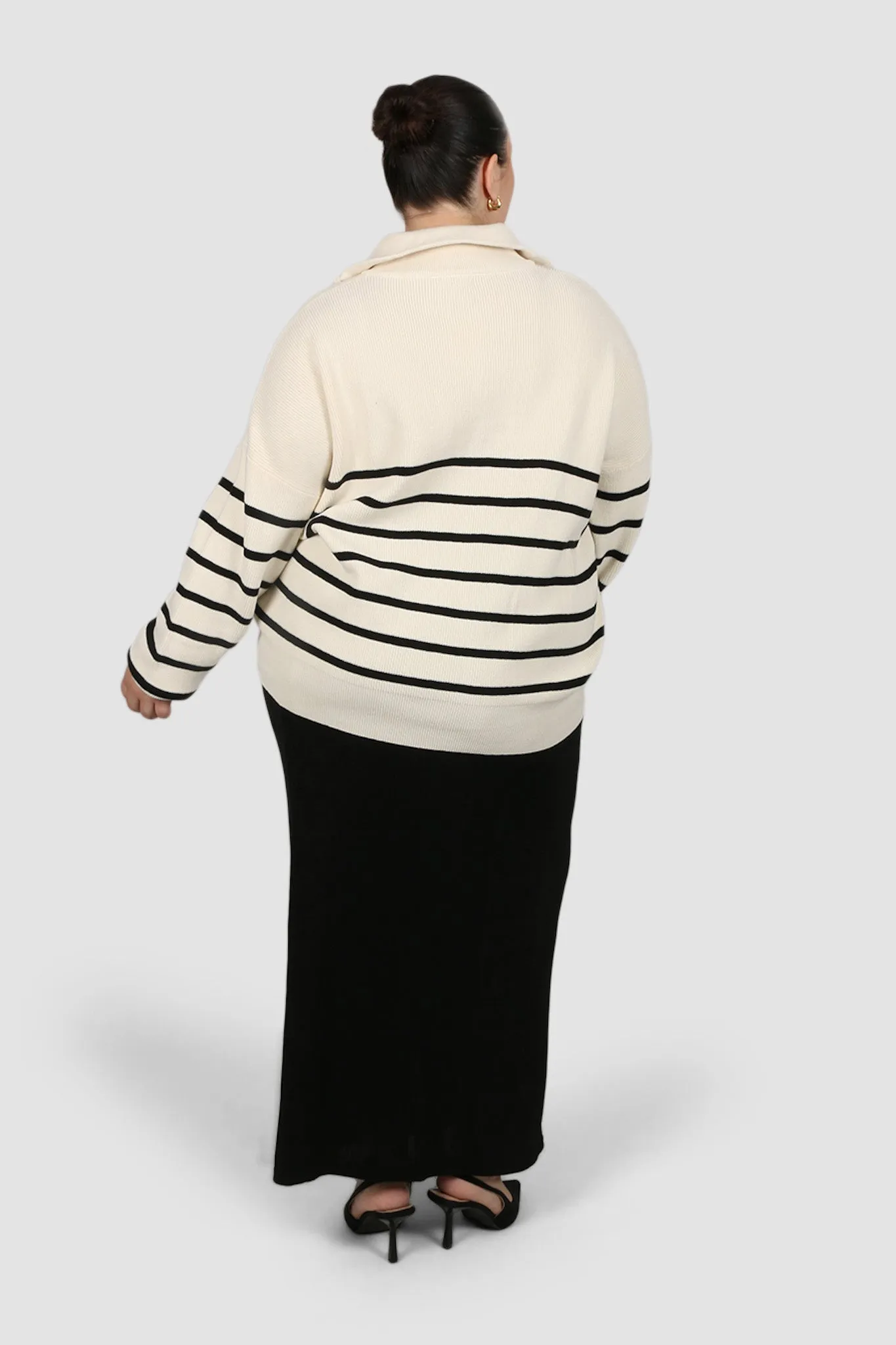 FLETCHER ZIP KNIT CREAM STRIPE