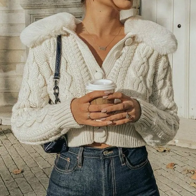 Fur Collar Knit Short Coat