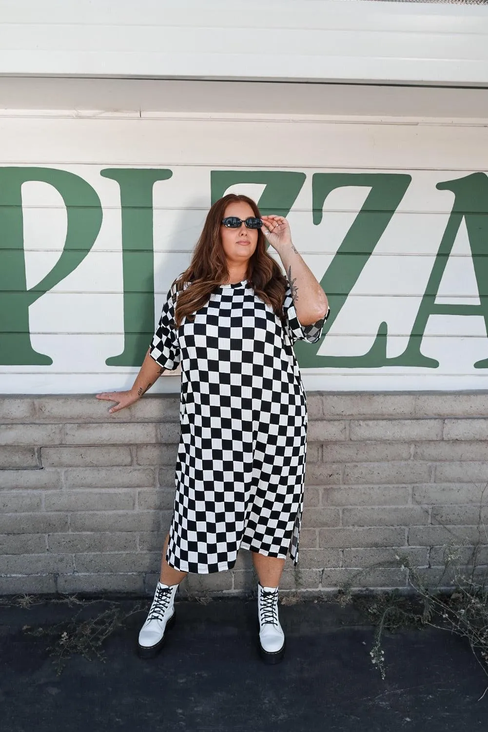Indy Checkered Ribbed Midi Dress