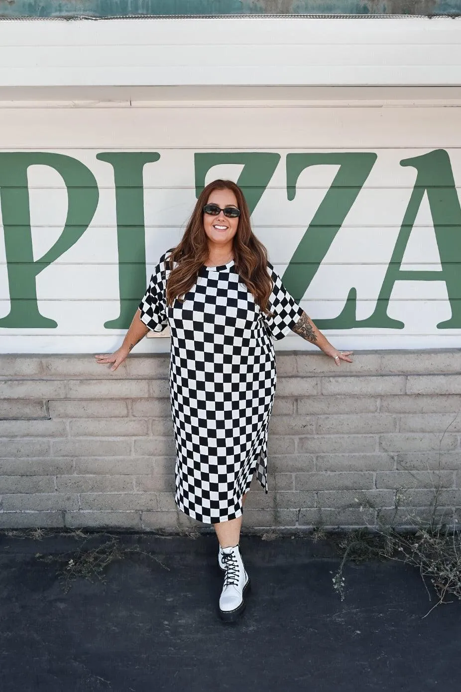 Indy Checkered Ribbed Midi Dress