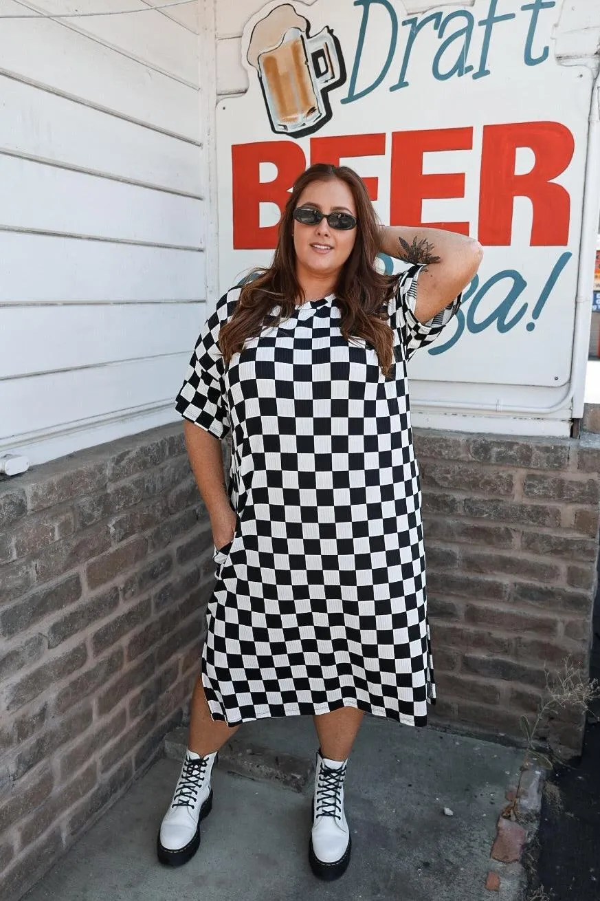 Indy Checkered Ribbed Midi Dress