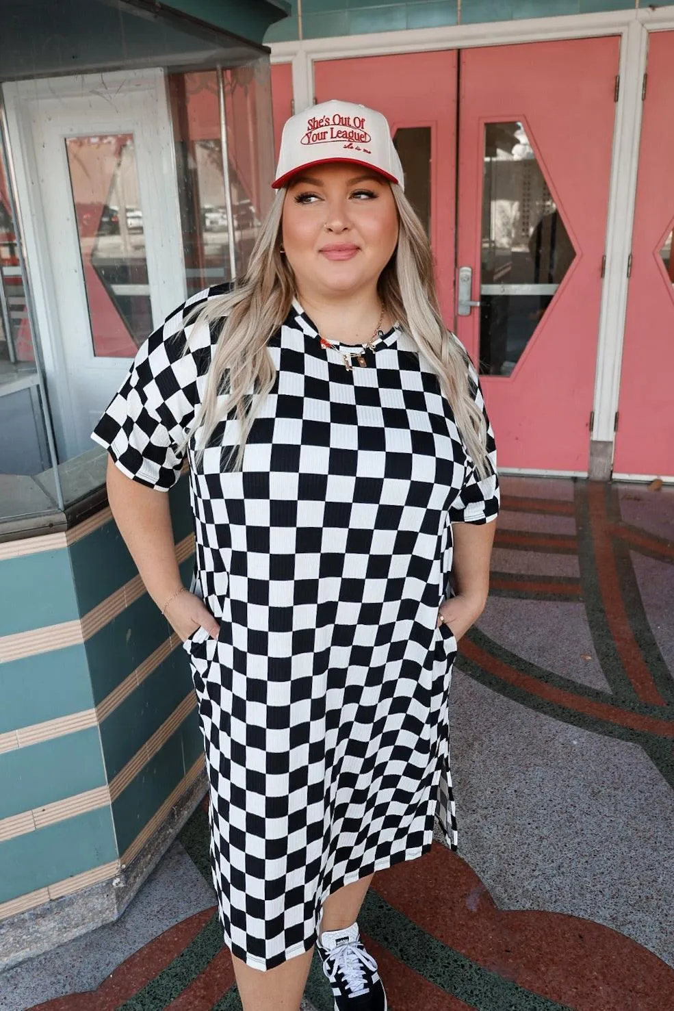 Indy Checkered Ribbed Midi Dress