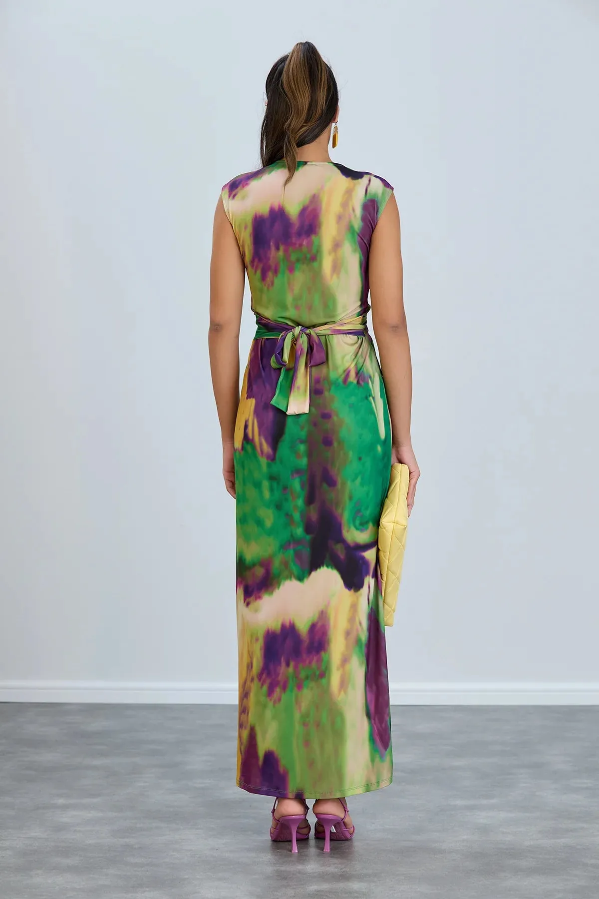 Jenerique Sleeveless Green Printed Maxi Dress