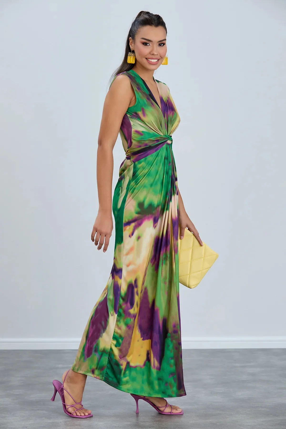 Jenerique Sleeveless Green Printed Maxi Dress