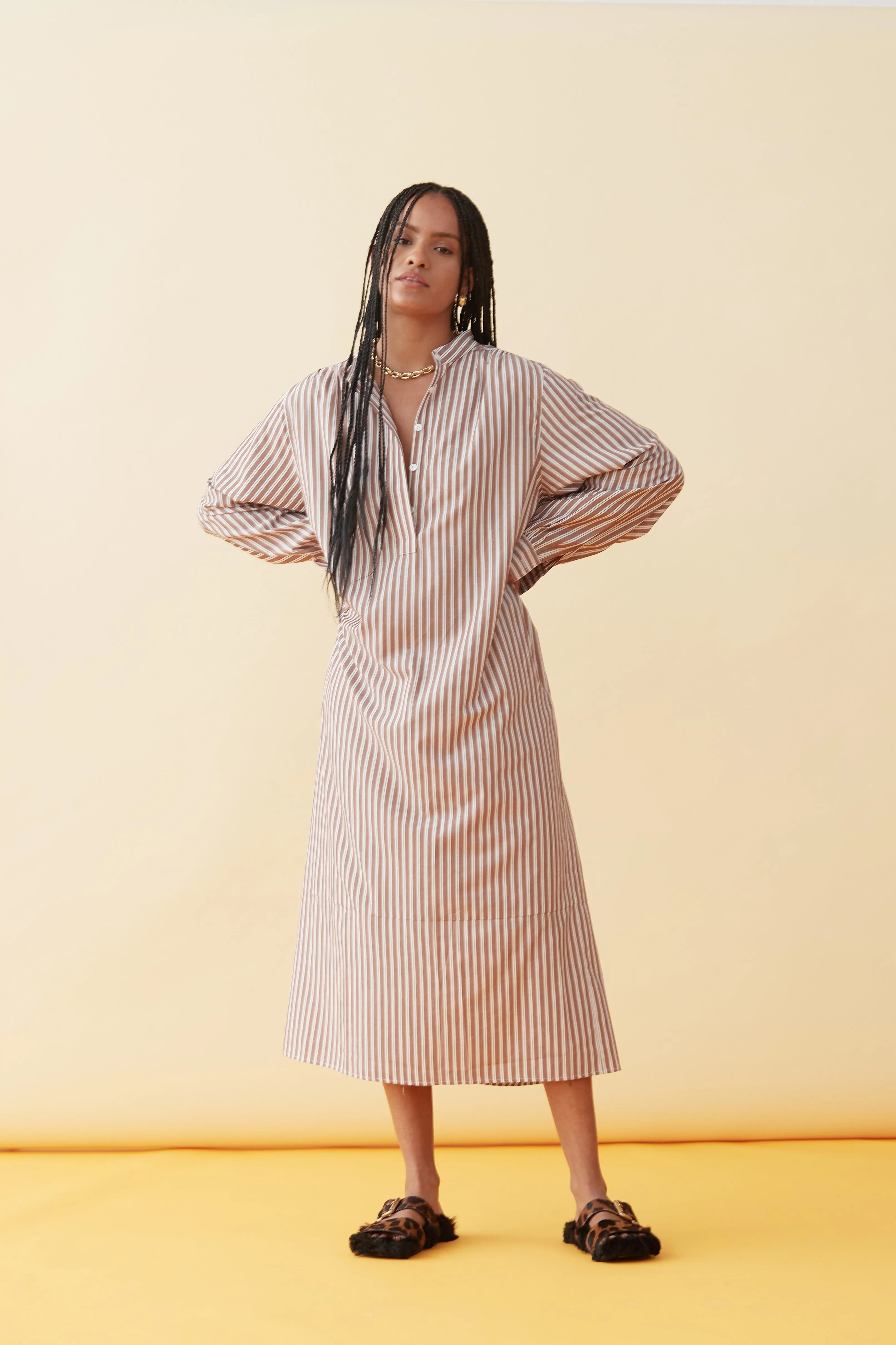 Kandi Shirt Dress in Brown Stripe