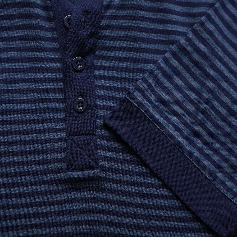 Mens Merino 180 Short Sleeve Polo Shirt (Stripe Navy/Denim)