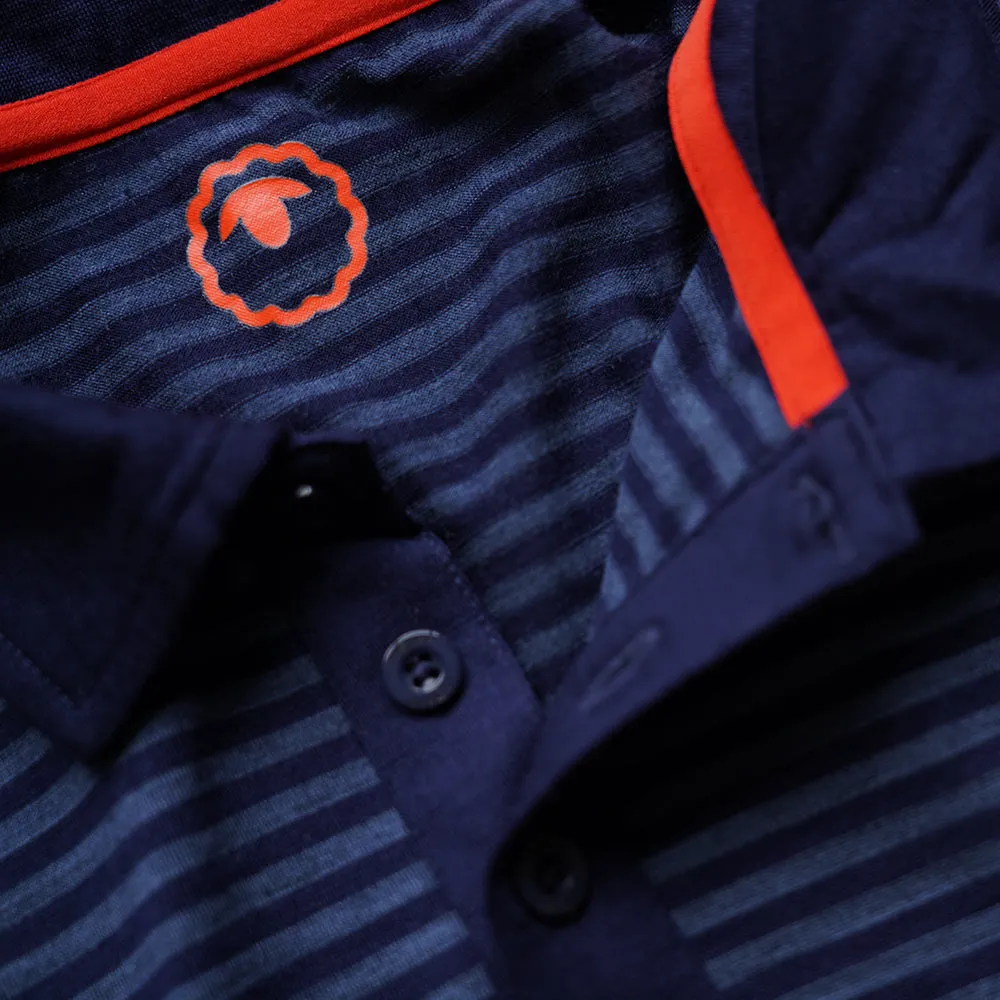 Mens Merino 180 Short Sleeve Polo Shirt (Stripe Navy/Denim)