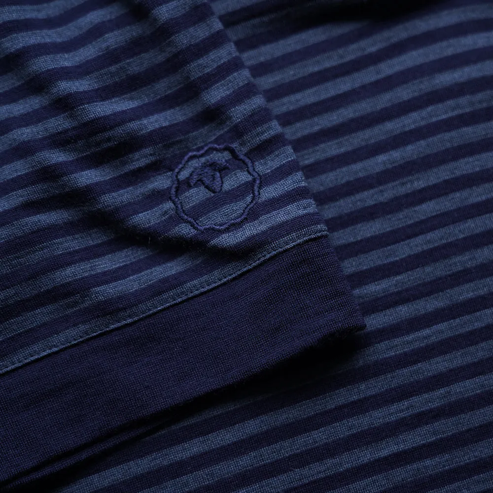 Mens Merino 180 Short Sleeve Polo Shirt (Stripe Navy/Denim)