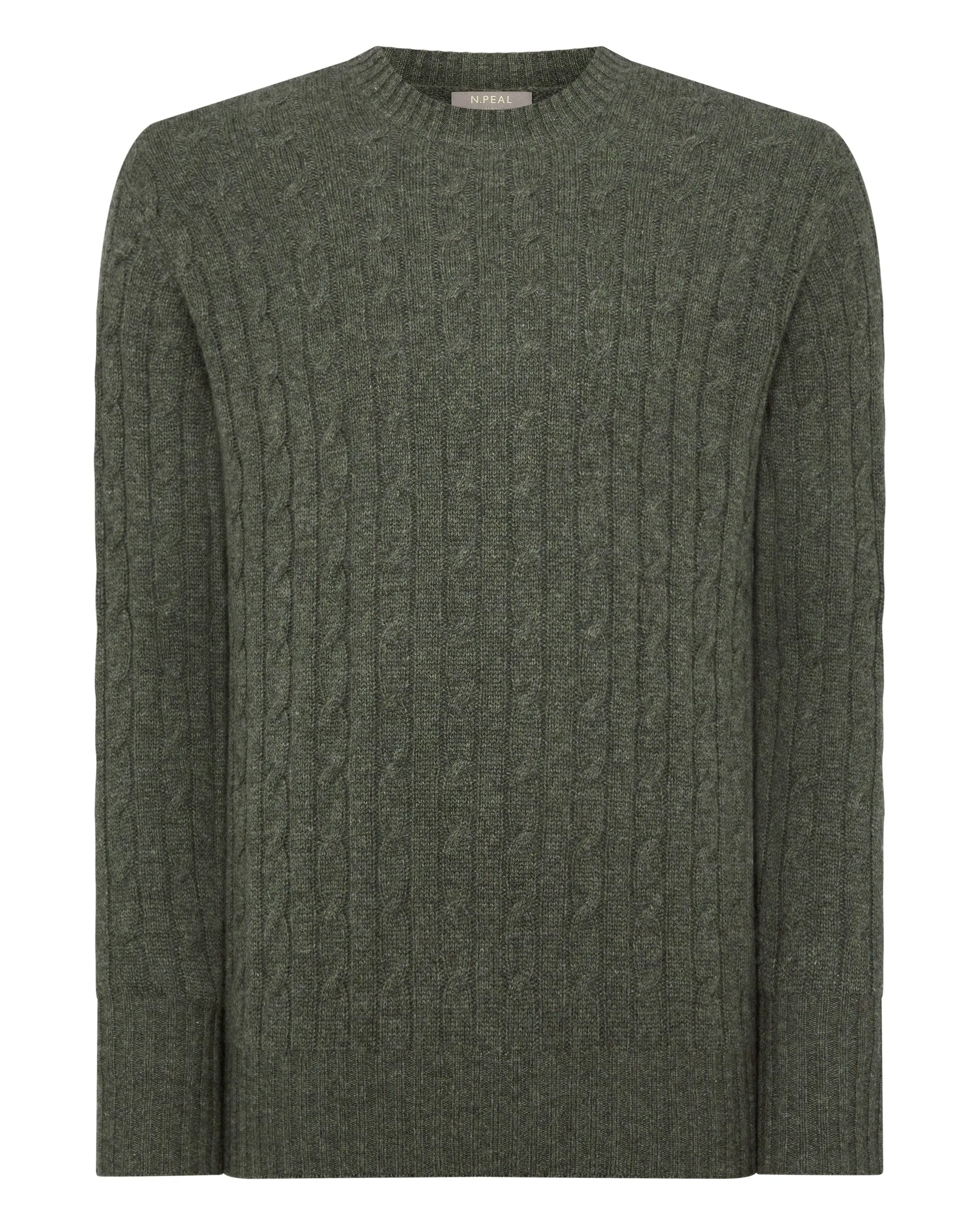 Men's Thames Cable Round Neck Cashmere Sweater Moss Green