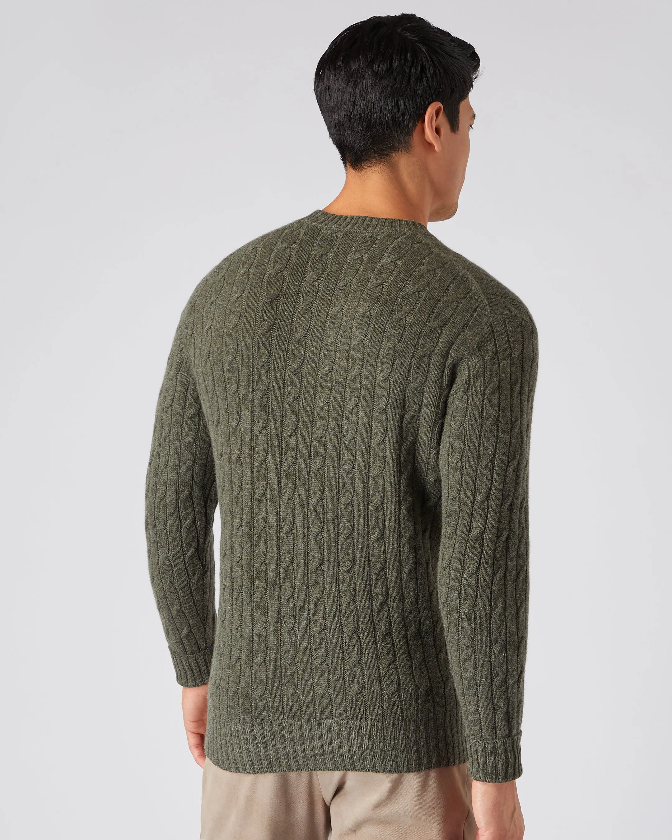 Men's Thames Cable Round Neck Cashmere Sweater Moss Green