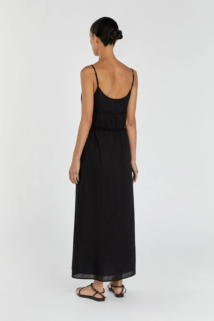 MIMI BLACK LINEN MIDI DRESS